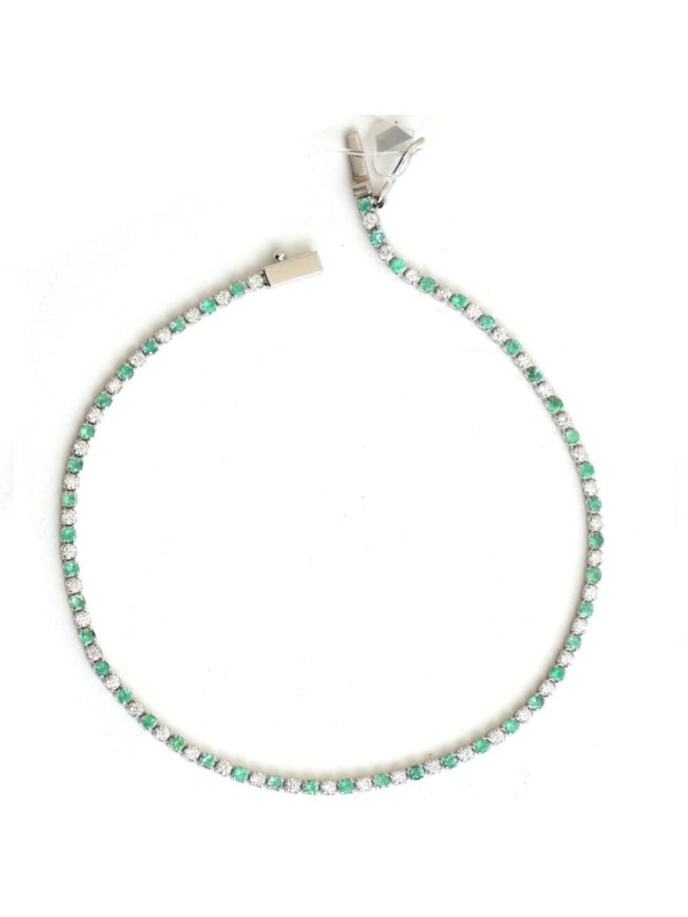 Green Emerald & Diamond 14K (18K Custom) Gold Tennis Bracelet
